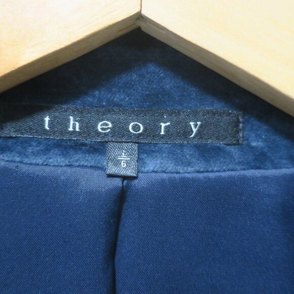 THEORY VELVET BLAZER BLUE GREY RUCHED single breast pocket LARGE lapel gather US - Picture 8 of 13